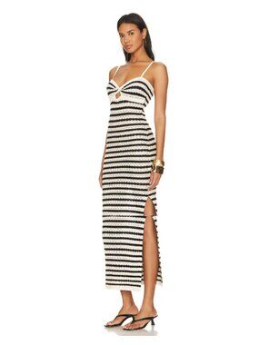 Blu Pepper Black White Stripe Knit Cutout Maxi Dress